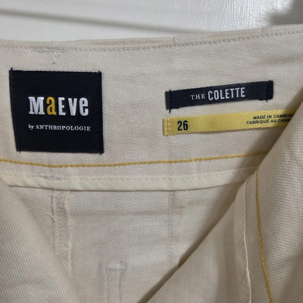 Maeve Anthropologie The Colette Cream Ivory Linen Blend Shorts Womens Size 26 - Picture 9 of 11